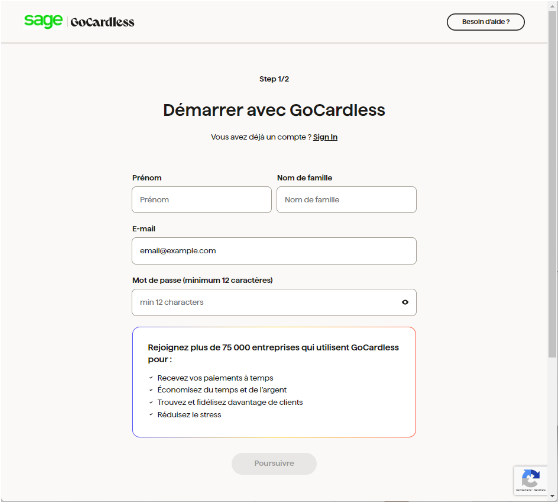 Cr&eacute;ation du compte GoCardless