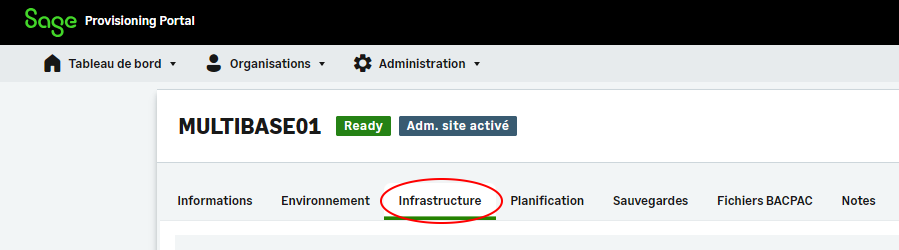 Onglet infrastructure
