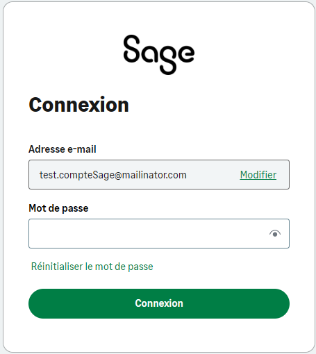 Fenêtre qui contient le mail saisi en amont et demande la saisie du mot de passe.