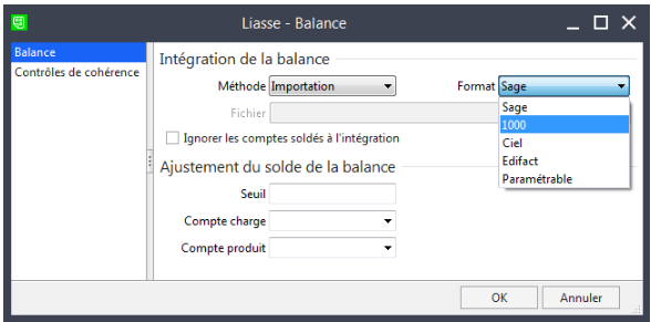 Sélection du format d'importation