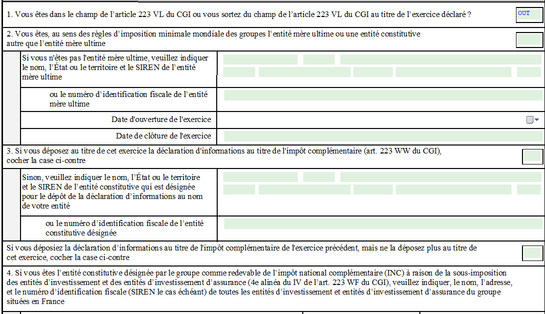 Cadre 2 de la liasse 2065INT rubrique AH